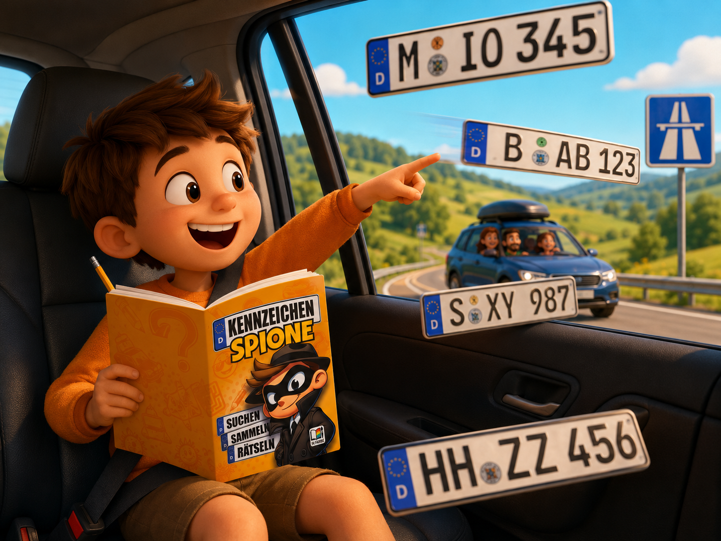 Kind spielt Kennzeichen-Spione im Auto und entdeckt Nummernschilder